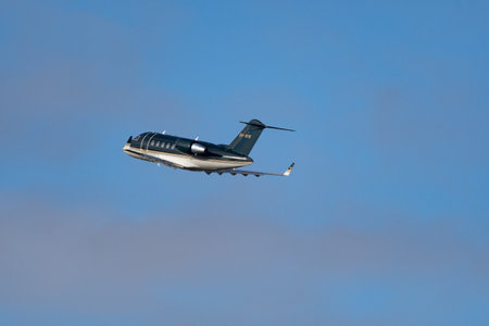 Zurich, Switzerland, January 19, 2023 Bombardier Challenger 650 business aircraft is departing from...