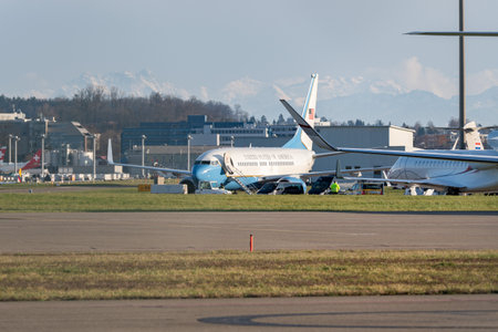 Zurich, Switzerland, January 19, 2023 United States government Boeing C-40 aircraft is parking on...