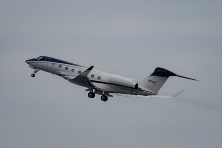 Zurich, Switzerland, January 20, 2023 Gulfstream G650-ER business aircraft is taking off from runway...