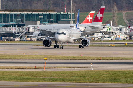 Zurich, Switzerland, January 20, 2023 SAS Scandinavian airlines Airbus A320-251N Neo is taxiing to its positionのeditorial素材