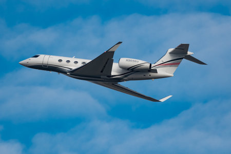 Zurich, Switzerland, January 20, 2023 Gulfstream G600 business aircraft departing from runway 28...