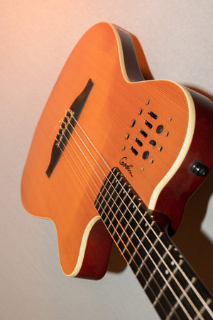 Vaduz, Liechtenstein, January 13, 2023 Product shot of a Godin nylon string acoustic guitarのeditorial素材