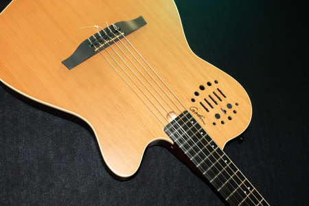Vaduz, Liechtenstein, January 13, 2023 Product shot of a Godin nylon string acoustic guitarのeditorial素材