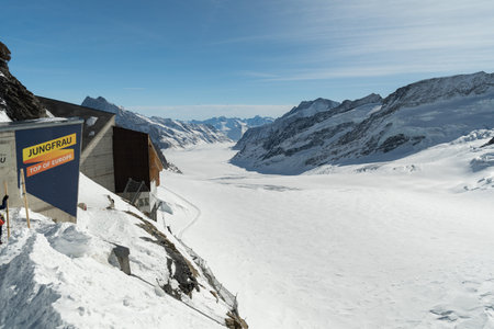 Jungfraujoch, Canton Bern, Switzerland, February 11, 2023 Winter wonderland and an incredible view over the Aletsch glacier the biggest in europeのeditorial素材