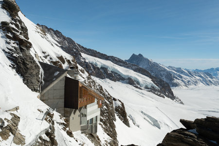 Jungfraujoch, Canton Bern, Switzerland, February 11, 2023 Winter wonderland and an incredible view over the Aletsch glacier the biggest in europeのeditorial素材