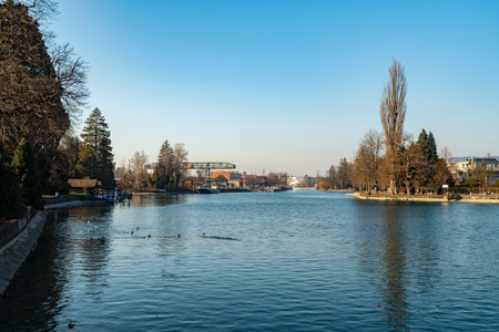 Thun, Switzerland, February 12, 2023 Waterfront at the lake of Thun on a sunny dayのeditorial素材