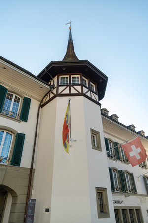 Thun, Switzerland, February 13, 2023 Historic buildings and architecture in the old town in the city centerのeditorial素材