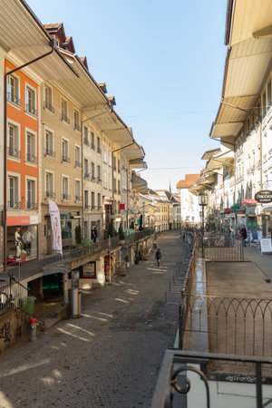 Thun, Switzerland, February 13, 2023 Historic buildings and architecture in the old town in the city...
