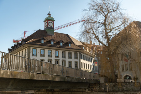 Thun, Switzerland, February 13, 2023 Modern architecture and lovely squares in the city centerのeditorial素材