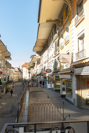 Thun, Switzerland, February 13, 2023 Historic buildings and architecture in the old town in the city centerのeditorial素材