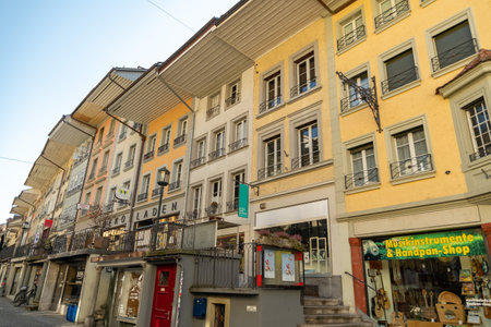 Thun, Switzerland, February 13, 2023 Historic buildings and architecture in the old town in the city centerのeditorial素材