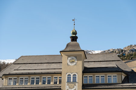 Saint Moritz, Switzerland, February 21, 2023 Library building in the city center on a sunny dayの写真素材
