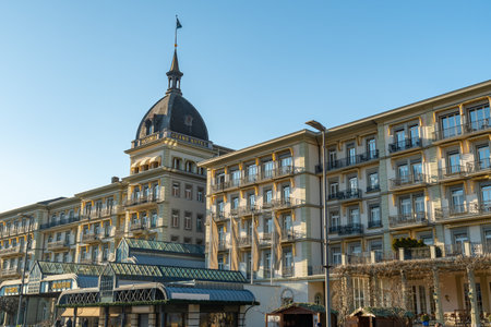 Interlaken, Switzerland, February 10, 2023 Grand Hotel in the city center on a sunny dayのeditorial素材