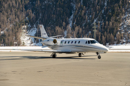 Samedan, Switzerland, February 21, 2023 Cessna 560XL Citation XLS+ business aircraft on the apronのeditorial素材