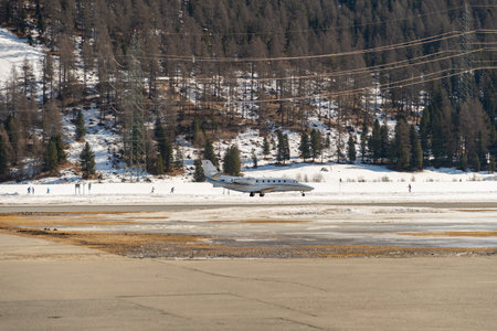 Samedan, Switzerland, February 21, 2023 Cessna 560XL Citation XLS+ business aircraft on the apronのeditorial素材