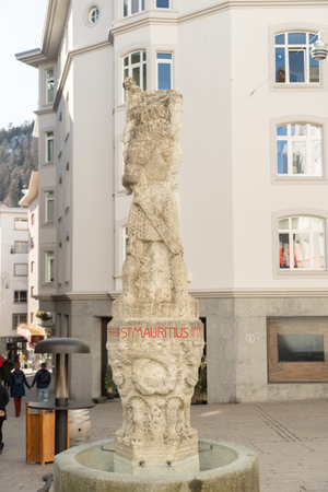 Saint Moritz, Switzerland, February 21, 2023 Art work sculpture on a little square in the city centerのeditorial素材