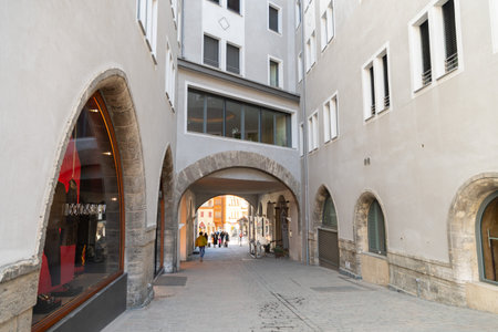 Saint Moritz, Switzerland, February 21, 2023 Modern buildings and scenery from the city center on a sunny dayのeditorial素材