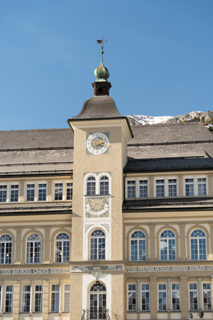 Saint Moritz, Switzerland, February 21, 2023 Library building in the city center on a sunny dayのeditorial素材