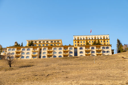 Saint Moritz, Switzerland, February 21, 2023 Building of the hotel Kulm in the city centerのeditorial素材