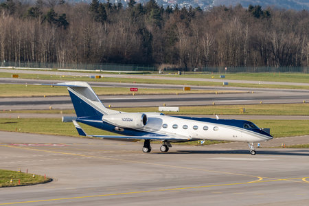 Zurich, Switzerland, January 2, 2023 Gulfstream 450 business aircraft is taxiing to its takeoff...