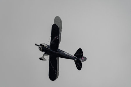 Rhine Valley, Saint Gallen, Switzerland, May 20, 2023 N-150EK Waco YMF-F5C double decker propeller...