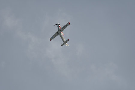 Rhine Valley, Saint Gallen, Switzerland, May 20, 2023 N-3YZ Amateur turbine legend propeller plane...