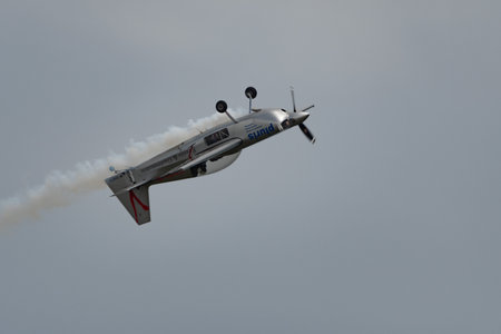 Rhine Valley, Saint Gallen, Switzerland, May 20, 2023 N-540TS Zivko Edge 540-TK propeller airplane...