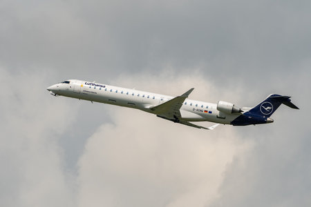 Zurich, Switzerland, May 2, 2023 D-ACNO Lufthansa Mitsubishi CRJ-900LR aircraft take off from runway...