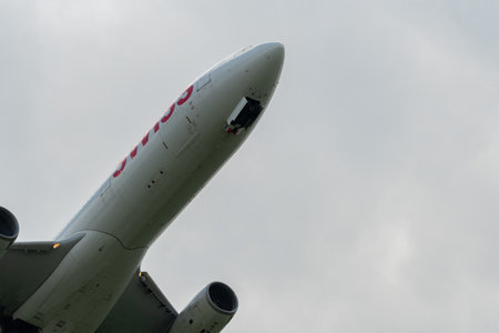 Zurich, Switzerland, May 2, 2023 HB-JHC Swiss international airlines Airbus A330-343 aircraft take off from runway 28のeditorial素材