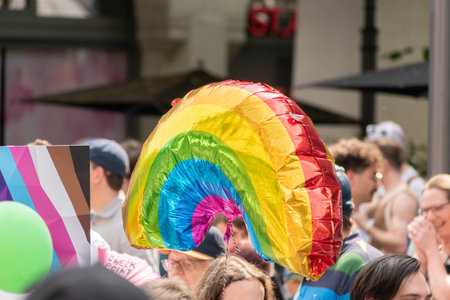 Zurich, Switzerland, June 17, 2023 Rainbow colored gender balloon at the gay pride demonstration in the city centerのeditorial素材