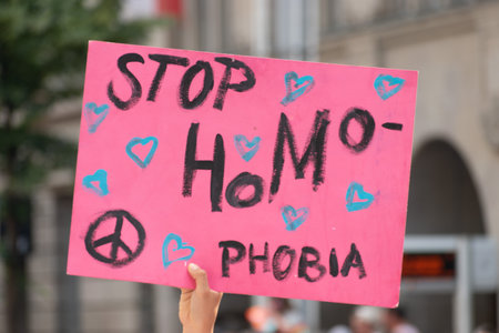 Zurich, Switzerland, June 17, 2023 Protesters in the city center holding up their sign with a...