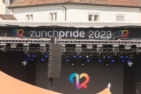 Zurich, Switzerland, June 17, 2023 Live stage at the gay pride demonstration in the city centerのeditorial素材