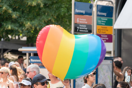 Zurich, Switzerland, June 17, 2023 Rainbow colored gender balloon at the gay pride demonstration in the city centerのeditorial素材