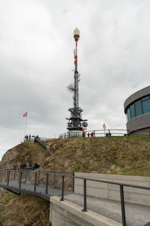 Mount hoher Kasten, Saint Gallen, Switzerland, May 20, 2023 Big sending mast on the top of the mountainのeditorial素材