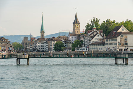Zurich, Switzerland, June 17, 2023 View over the Limmat river in the city centerのeditorial素材