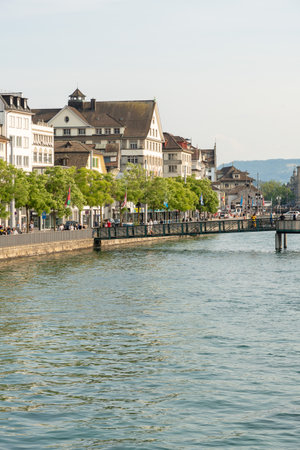 Zurich, Switzerland, June 17, 2023 View over the Limmat river in the city centerのeditorial素材