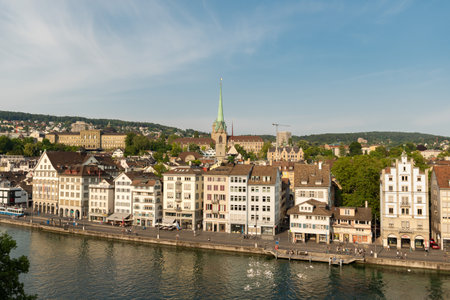 Zurich, Switzerland, June 17, 2023 Incredible view over the city center and the Limmat riverのeditorial素材