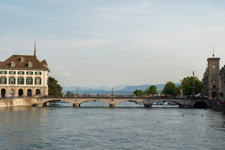 Zurich, Switzerland, June 17, 2023 View over the Limmat river in the city centerのeditorial素材