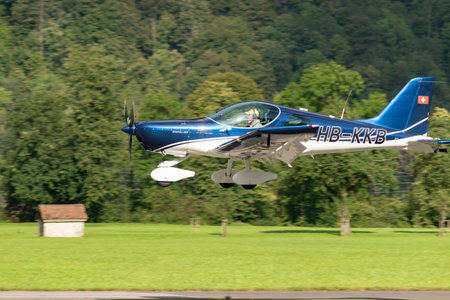 Mollis, Switzerland, August 18, 2023 HB-KKB BRM Aero Bristell B23 propeller aircraft is landing on runway 19のeditorial素材
