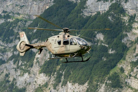 Mollis, Switzerland, August 18, 2023 T-367 Swiss military Eurocopter EC-635 P2+ helicopter during an air displayのeditorial素材