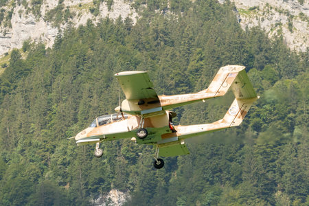 Mollis, Switzerland, August 18, 2023 F-AZKM North american OV-10B Bronco propeller aircraft during an air showのeditorial素材