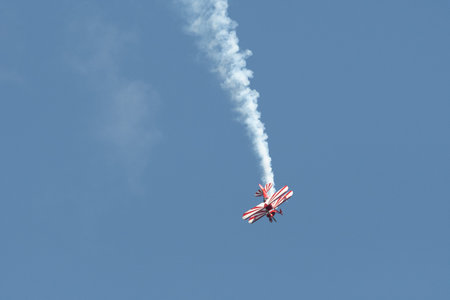 Mollis, Switzerland, August 18, 2023 N-8671 Pitts S-1S special propeller aircraft is performing acrobatics during an air displayのeditorial素材