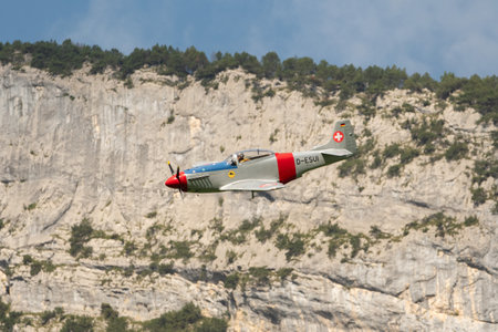 Mollis, Switzerland, August 18, 2023 D-ESUI Pilatus P-3-05 propeller aircraft is performing during an air showのeditorial素材