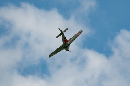 Mollis, Switzerland, August 18, 2023 D-ESUI Pilatus P-3-05 propeller aircraft is performing during an air showのeditorial素材