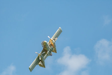 Mollis, Switzerland, August 18, 2023 F-AZKM North american OV-10B Bronco propeller aircraft during...