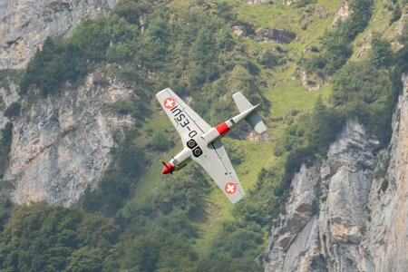 Mollis, Switzerland, August 18, 2023 D-ESUI Pilatus P-3-05 propeller aircraft is performing during an air showのeditorial素材