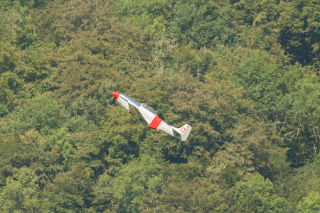Mollis, Switzerland, August 18, 2023 D-ESUI Pilatus P-3-05 propeller aircraft is performing during an air showのeditorial素材