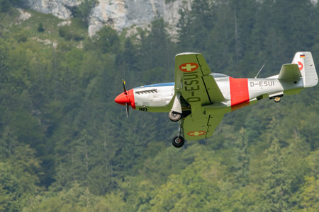 Mollis, Switzerland, August 18, 2023 D-ESUI Pilatus P-3-05 propeller aircraft is performing during an air showのeditorial素材