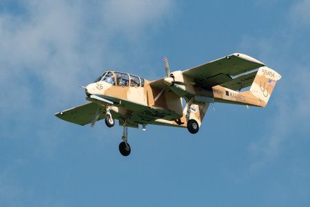 Mollis, Switzerland, August 18, 2023 F-AZKM North american OV-10B Bronco propeller aircraft during an air showのeditorial素材