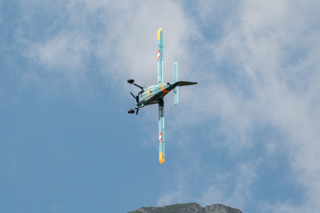 Mollis, Switzerland, August 18, 2023 HB-KHD Dornier 27 historic propeller aircraft performance...